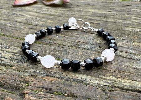 Bransoletka Czarny Turmalin Kwarc Różowy – ochrona i miłość serca
