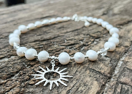 Naszyjnik Choker z Perłami Słodkowodnymi i zawieszką Słońce