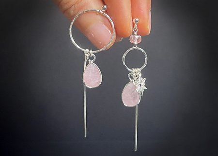 Kolczyki Spadające Gwiazdy z Kwarcem Różowym