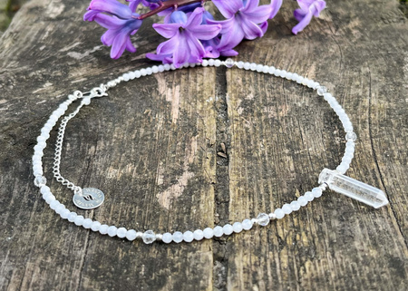 Naszyjnik Choker z Kamieniem Księżycowym i Kryształem Górskim