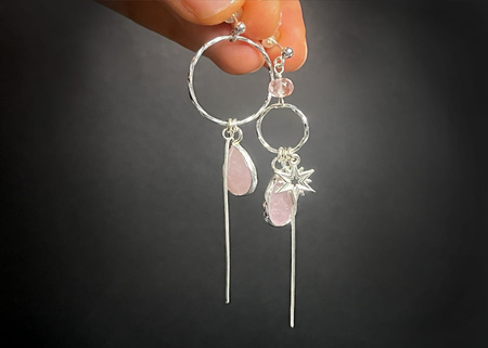 Kolczyki Spadające Gwiazdy z Kwarcem Różowym