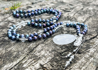 Długa Mala z Granatowych Pereł i Kryształu Górskiego