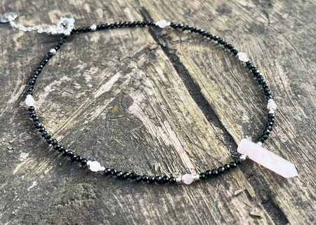 Naszyjnik z Czarnym Turmalinem i Różowym Kwarcem