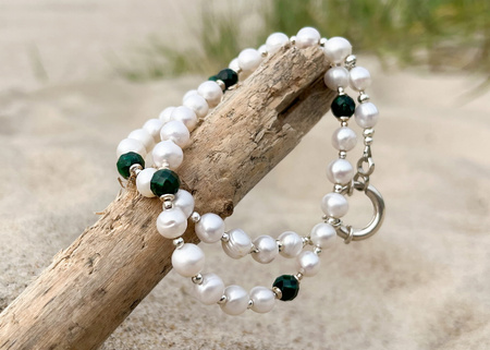 Naszyjnik z Białymi Perłami Słodkowodnymi i Szmaragdem