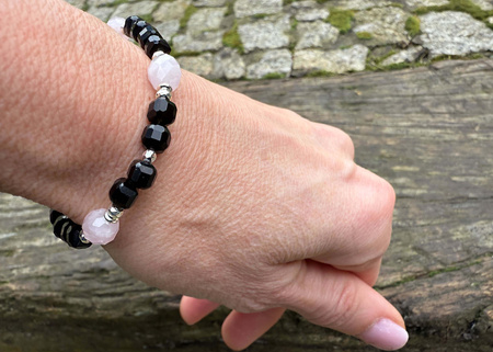 Bransoletka Czarny Turmalin Kwarc Różowy – ochrona i miłość serca