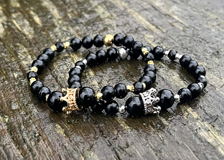 Czarny Turmalin Bransoletka z Koroną