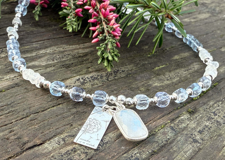 Naszyjnik Topaz Niebieski i Kamień Księżycowy – komunikacja i intuicja