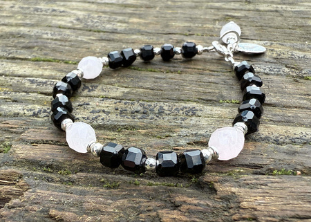 Bransoletka Czarny Turmalin Kwarc Różowy – ochrona i miłość serca