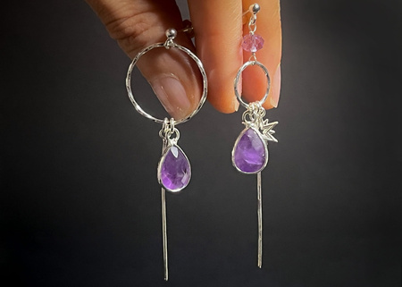 Kolczyki Spadające Gwiazdy z Ametystem